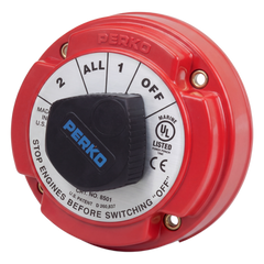 Switch Selector de Batería Marina PERKO 8501 / 250A Continuos 360A Intermitentes / 6-32 VCC / Encendido Protegido / Selector 1-2-Both-Off / Desconexión de Alternador
