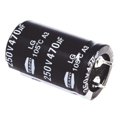 Capacitor Electrolítico de Aluminio, Radial de 470 µFd, 250 Vcc, 105 °C, 25 x 40 mm.