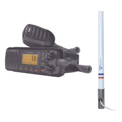 Kit de radio UM385BK | mas antena marina de fibra de vidrio TX-5101SYS/10M fabricada en fibra de vidrio con base roscable de acero inoxidable