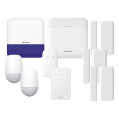 (AX PRO) KIT de Alarma AX PRO / Incluye: 1 Hub con batería de respaldo/ 2 Sensores PIR / 3 Contactos Magnéticos mini / 1 Control Remoto / 1 Sirena Inalambrica Exterior /1 Teclado Inalámbrico / WiFi / Compatible con Hik-Connect P2P