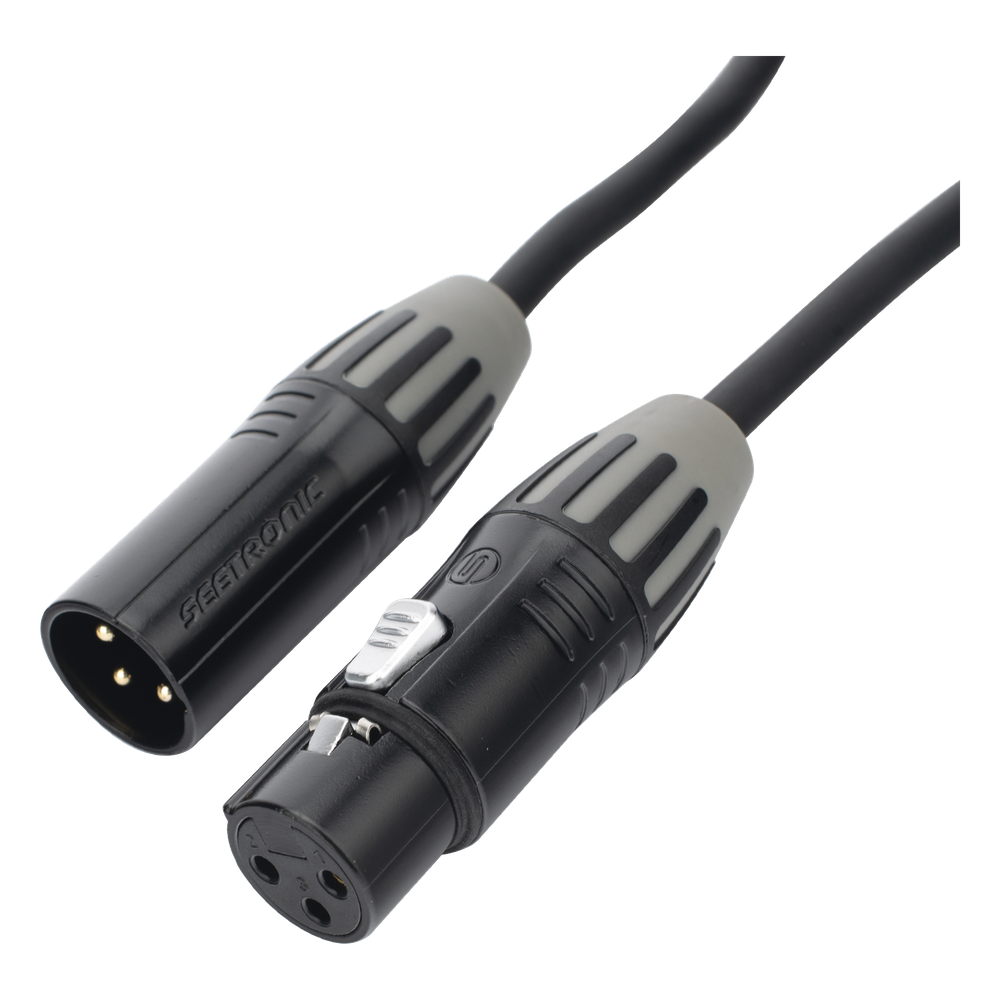 Cable XLR | 3 polos | Conector Hembra-Macho | Serie M | Carcasa Negra | Contactos Dorados | Ideal para Microfonía | Longitud 3m