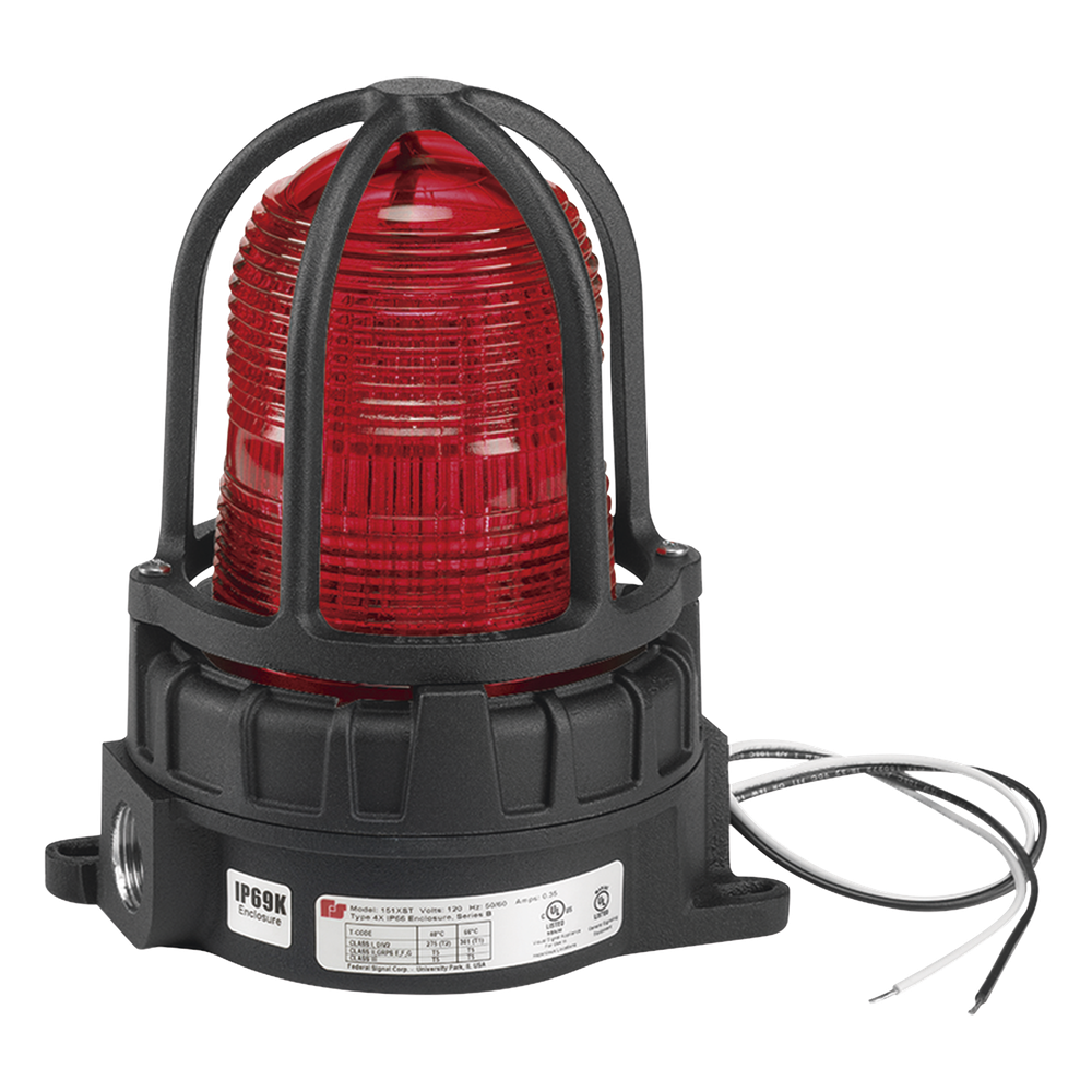 Luz de Advertencia LED Industrial / Rojo / 120-240 VCA / Montaje en Superficie o Tubo 3/4 in / IP66 Tipo 4X / 50,000 h / Ubicaciones Peligrosas