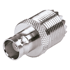Adaptador en Linea para 50 Ohm, Conector UHF Hembra (SO-239) a BNC Hembra, Níquel/ Plata/ Delrin.