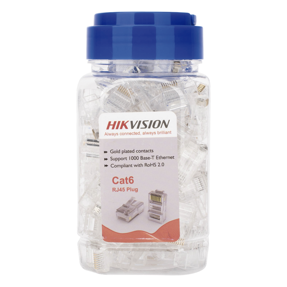 Bote con 100 Piezas de Plug Modular RJ45 / Cat 6 / Chapado en Oro a 30 Micras / Sin Blindaje / Fácil Instalación / Uso Interior / Soporta Norma TIA-568B / Cumple con RoHS 2.0