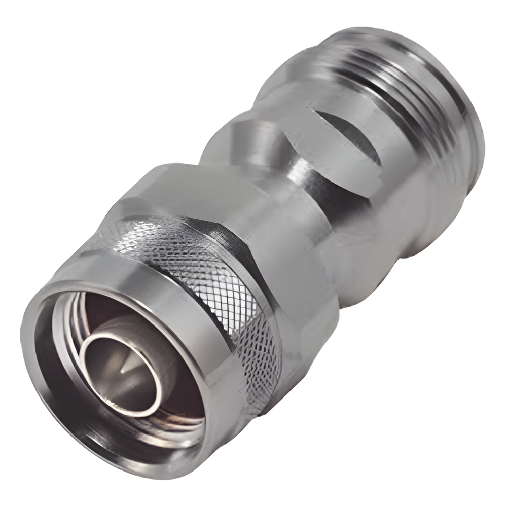 Adaptador en Línea de Conector 4.3-10 Hembra a N Macho, Bronce Blanco/ Plata/ Teflón.