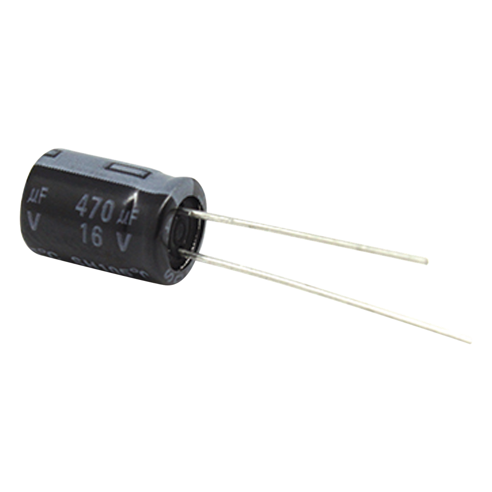 Capacitor Electrolítico de Aluminio, Radial de 470 µFd, 16 Vcc, 105 °C, 8.0 x 11 mm.