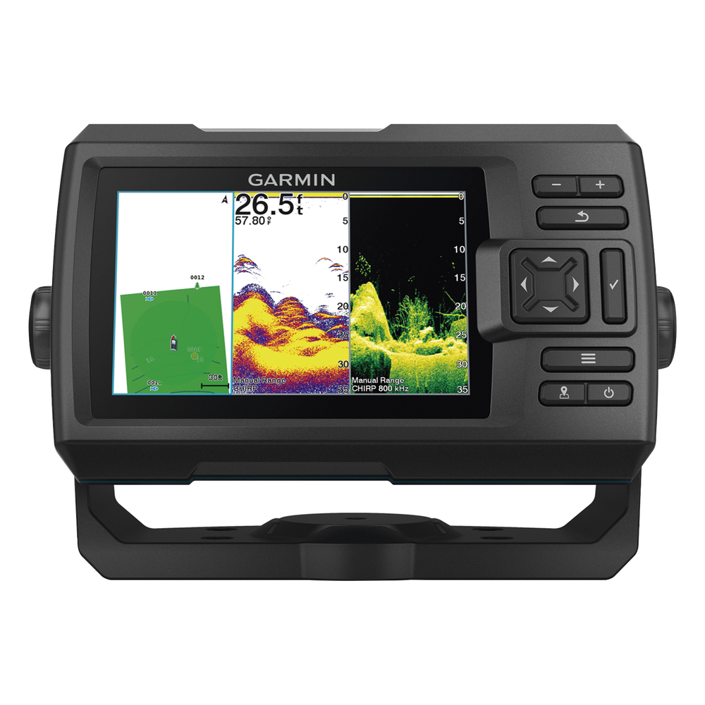 Ecosonda STRIKER Vivid 5cv / Pantalla WVGA a Color 5.0" / Resolución 800 x 480 Píxeles / GPS Integrado / Sonda CHIRP Tradicional y ClearVü / 500 W (RMS) / Quickdraw Contours / Transductor GT20 Incluido / IPX7