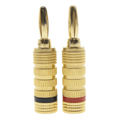 Kit Conector Banana Tipo Tornillo para Bocinas | Instalaciones Profesionales de Audio | Chapado en Oro | Color Negro + Rojo (2 Piezas)