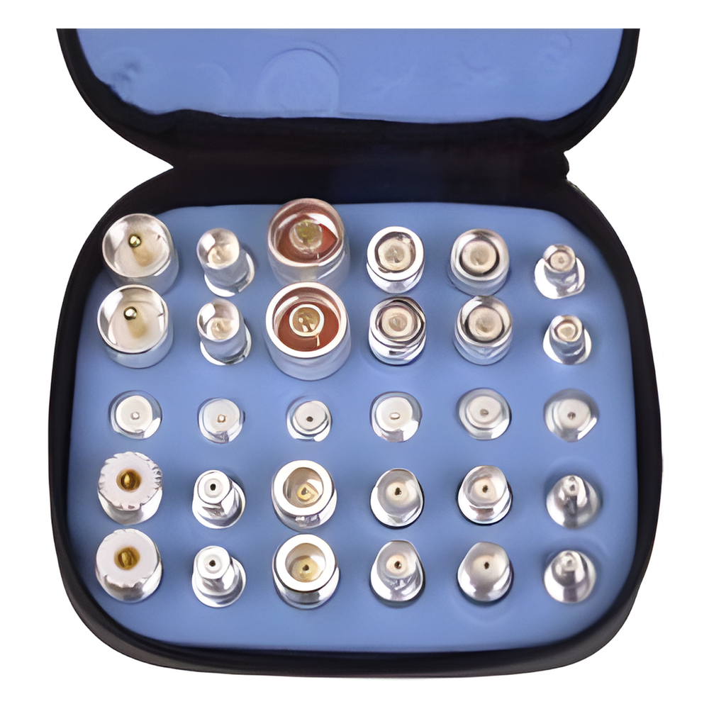Kit Universal de Adaptadores UNIDAPT de 30 piezas en Bronze Blanco con estuche, esponja y ziper.
