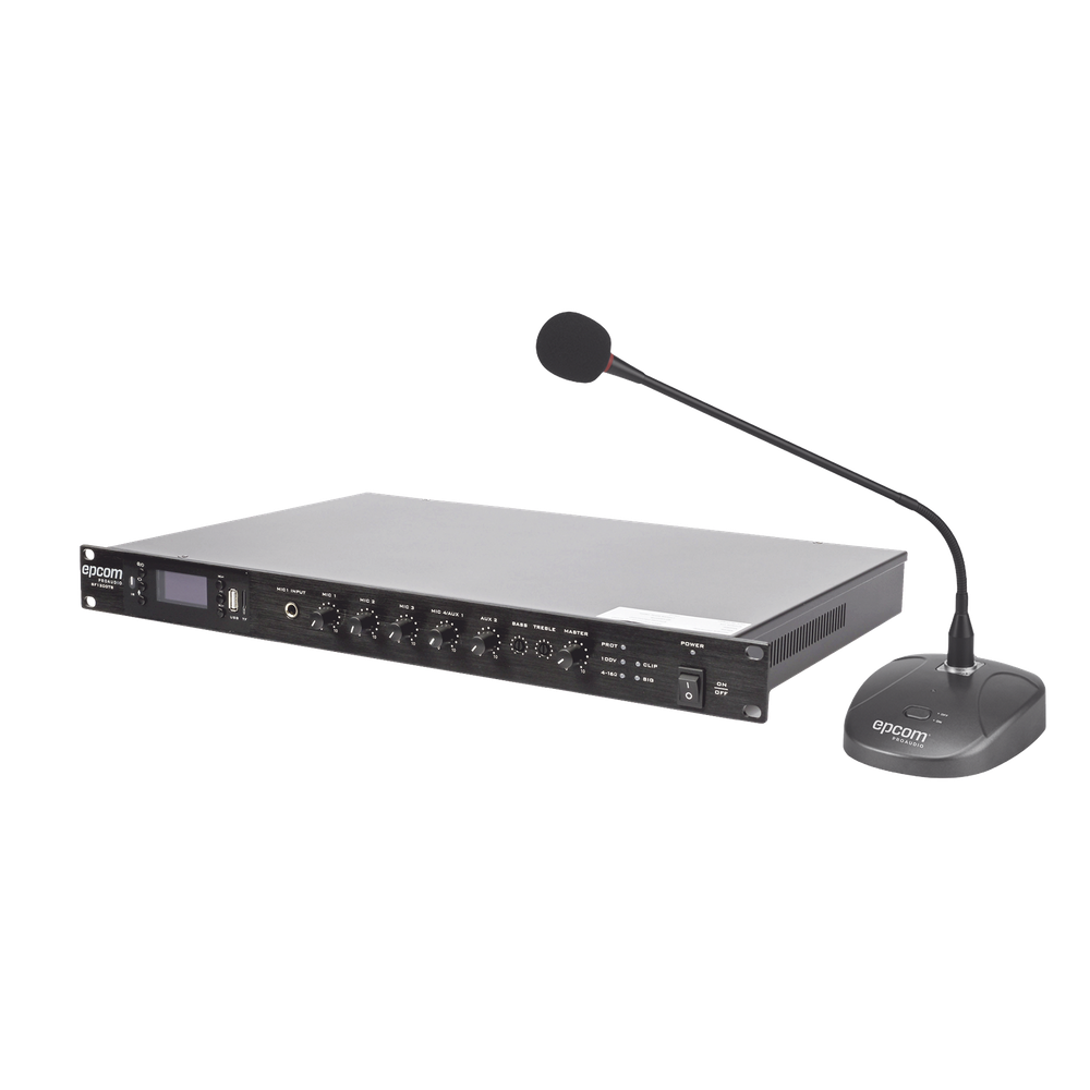 KIT de Amplificador de 120W Modelo SF120DTB | más Micrófono de Escritorio Modelo SF621A