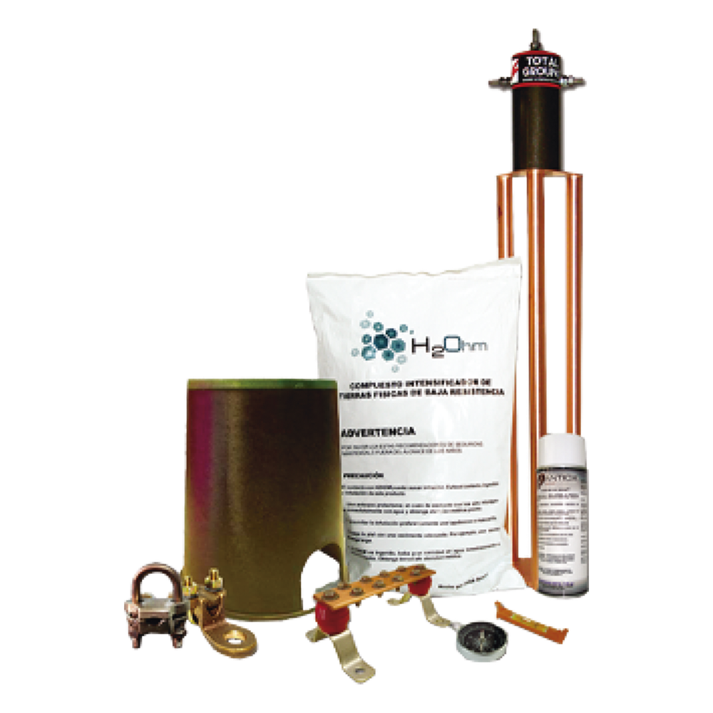 Kit de Tierra Física con Electrodo TG100AB y accesorios de instalación.