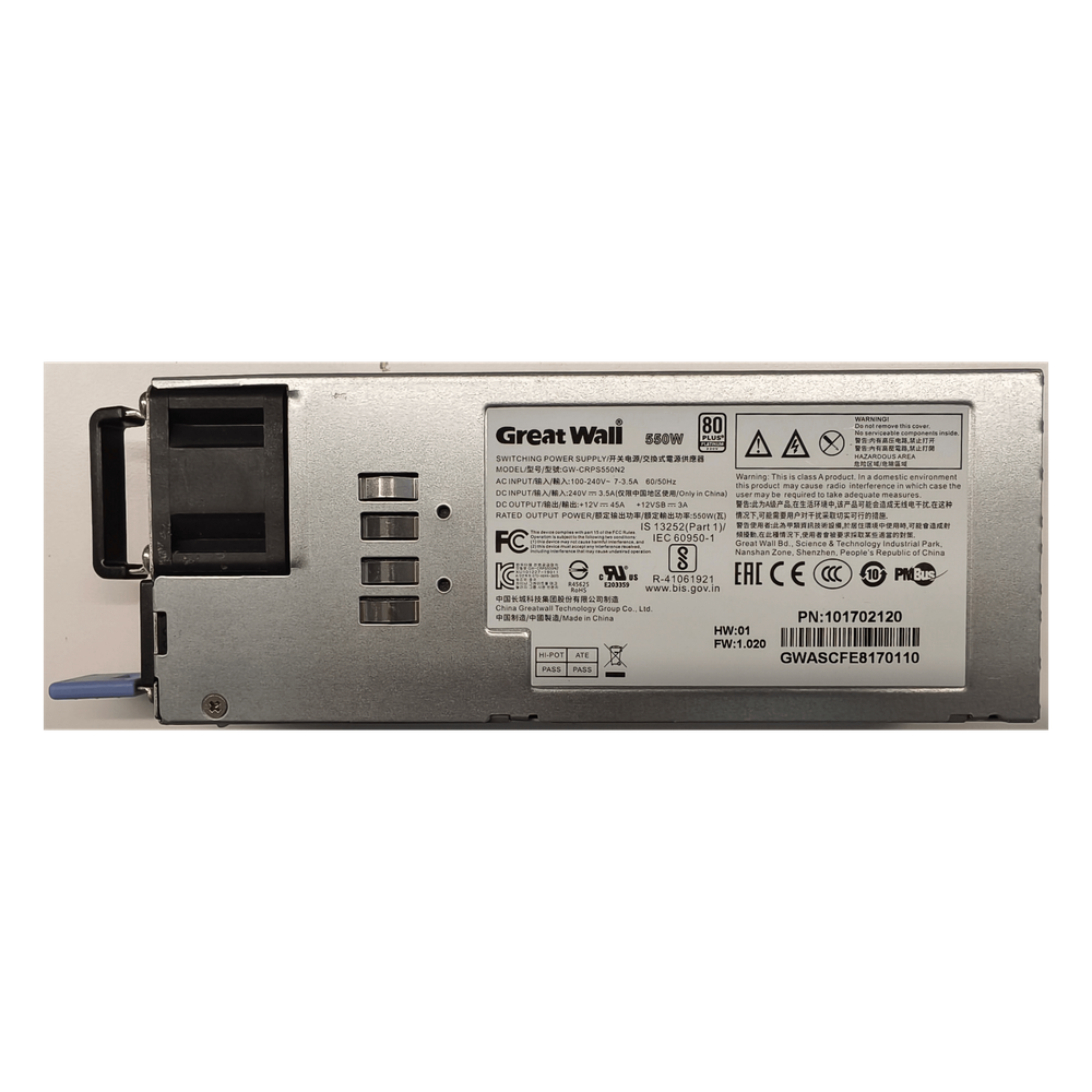 Módulo de Alimentación Redundante / 550 W / CRPS / 100-240 VAC / Protección Sobrecorriente / Compatible Chasis 12 Ranuras