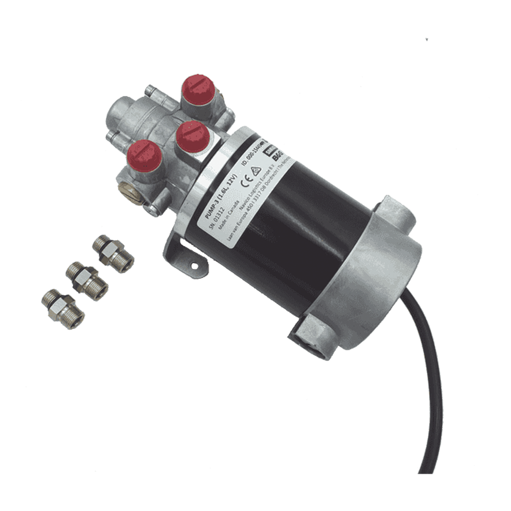Bomba Hidráulica Reversible PUMP-3 / 12V DC / Flujo 1.6L (98 cu.in) por Minuto / Cilindro 160-550 cc (9.8 - 33.5 cu.in) / Conexiones ORB / Incluye 3 Adaptadores ORB-5 a 9/16 UNF / Compatible con SteadySteer