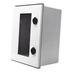 Gabinete de Poliéster IP65 Puerta Transparente, Uso en Intemperie (300 x 400 x 200 mm) con Placa Trasera Interior de Plástico (Incluye Chapa y Llave).