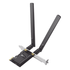Adaptador  PCIe inalámbrico doble banda AX1800 Mbps / Seguridad Inalámbrica WPA3 /Antena de alta ganancia / Tecnología MU-MUMO 2X2 / Soporte de perfil bajo y Altura completa / Bluetooth 5.2