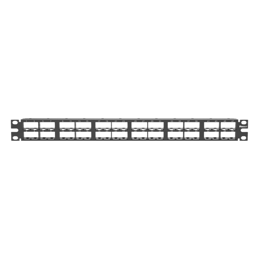 Panel de Parcheo Modular Mini-Com (Sin Conectores), Plano, Sin Blindaje, Alta Densidad, Números Pre-impresos, de 48 Puertos, 1 UR