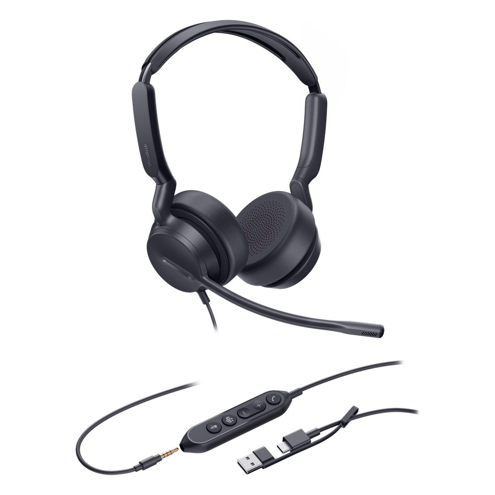 Yealink Auriculares UH42 SE Dual para Microsoft Teams con cancelación de ruido, USB-C/A y 3,5 mm, indicador de ocupado y listos para usar. Auriculares
