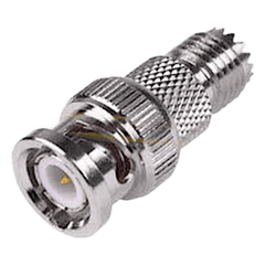 Adaptador en Línea de Conector Mini-UHF Hembra a BNC Macho, Níquel/ Oro/ Teflón.