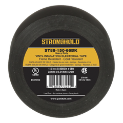 Cinta Eléctrica STRONGHOLD para Aislar, de PVC, Trabajo Pesado Eléctrico Industrial (Soporta UV, abrasión, agua, aceite y corrosión), Grosor de 0.21 mm (8.5 mil), Ancho de 38 mm, y 20 m de Largo, Uso Interior/Exterior, Color Ne