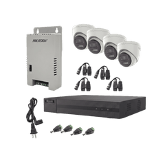 Kit HiLook Audio Bidireccional TurboHD 1080p / DVR Metalico 4 Canales / 4 Cámaras Eyeball (Exterior) con Bocina y Microfóno Integrado / 1 Fuente de Poder / Accesorios