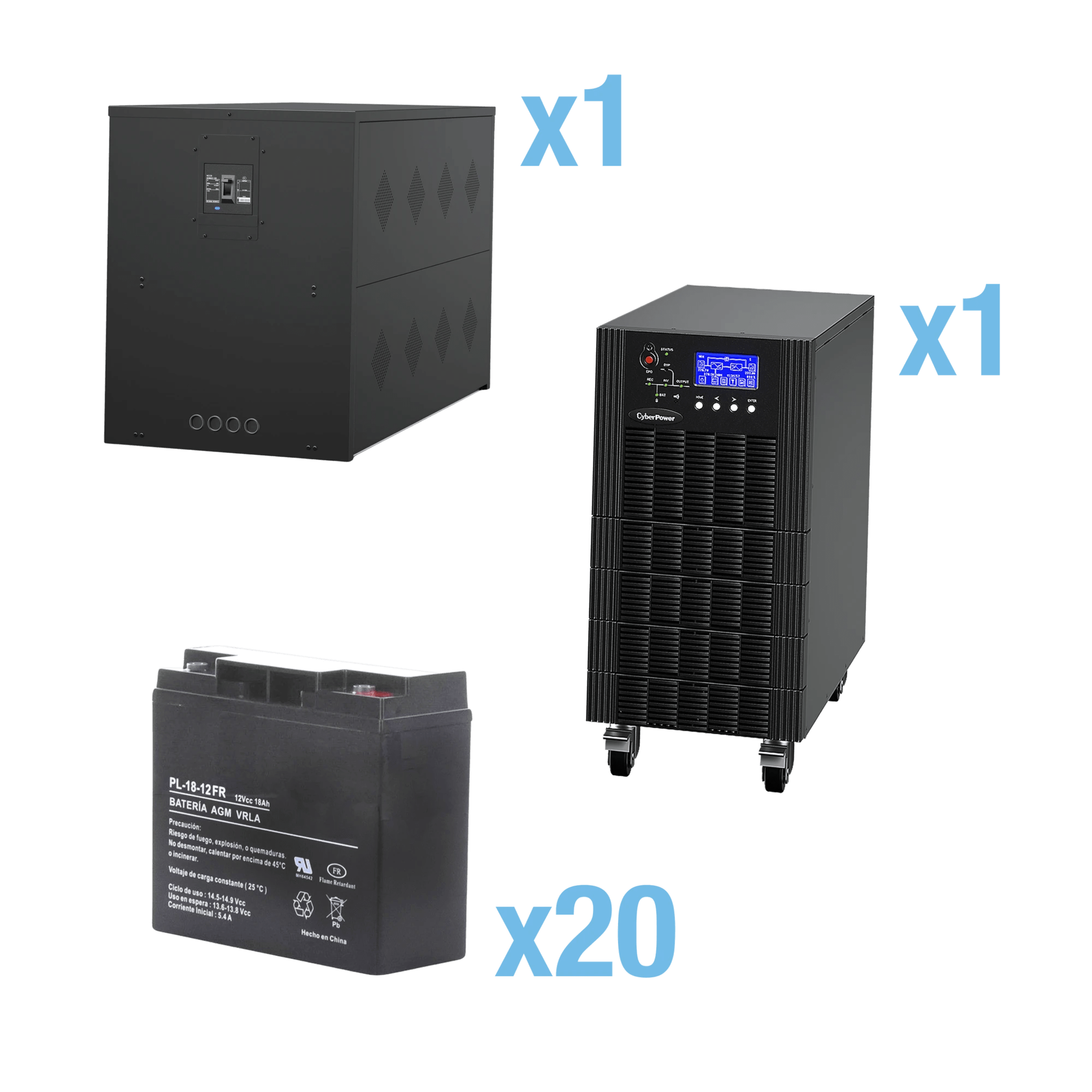 UPS Trifásico de 10 kVA/10 kW, Topología Online Doble Conversión, Voltaje de 208/220 Vca de L-L, Respaldo de 5 Minutos al 100% de Carga, Incluye Módulo y Banco de Baterías