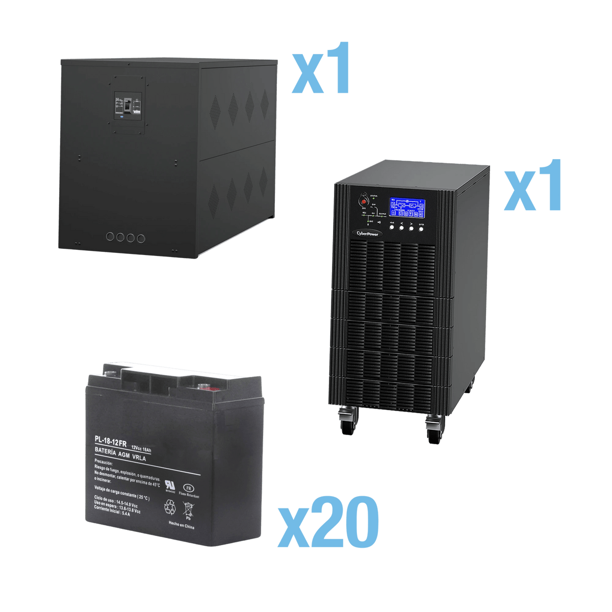 UPS Trifásico de 10 kVA/10 kW, Topología Online Doble Conversión, Voltaje de 208/220 Vca de L-L, Respaldo de 5 Minutos al 100% de Carga, Incluye Módulo y Banco de Baterías