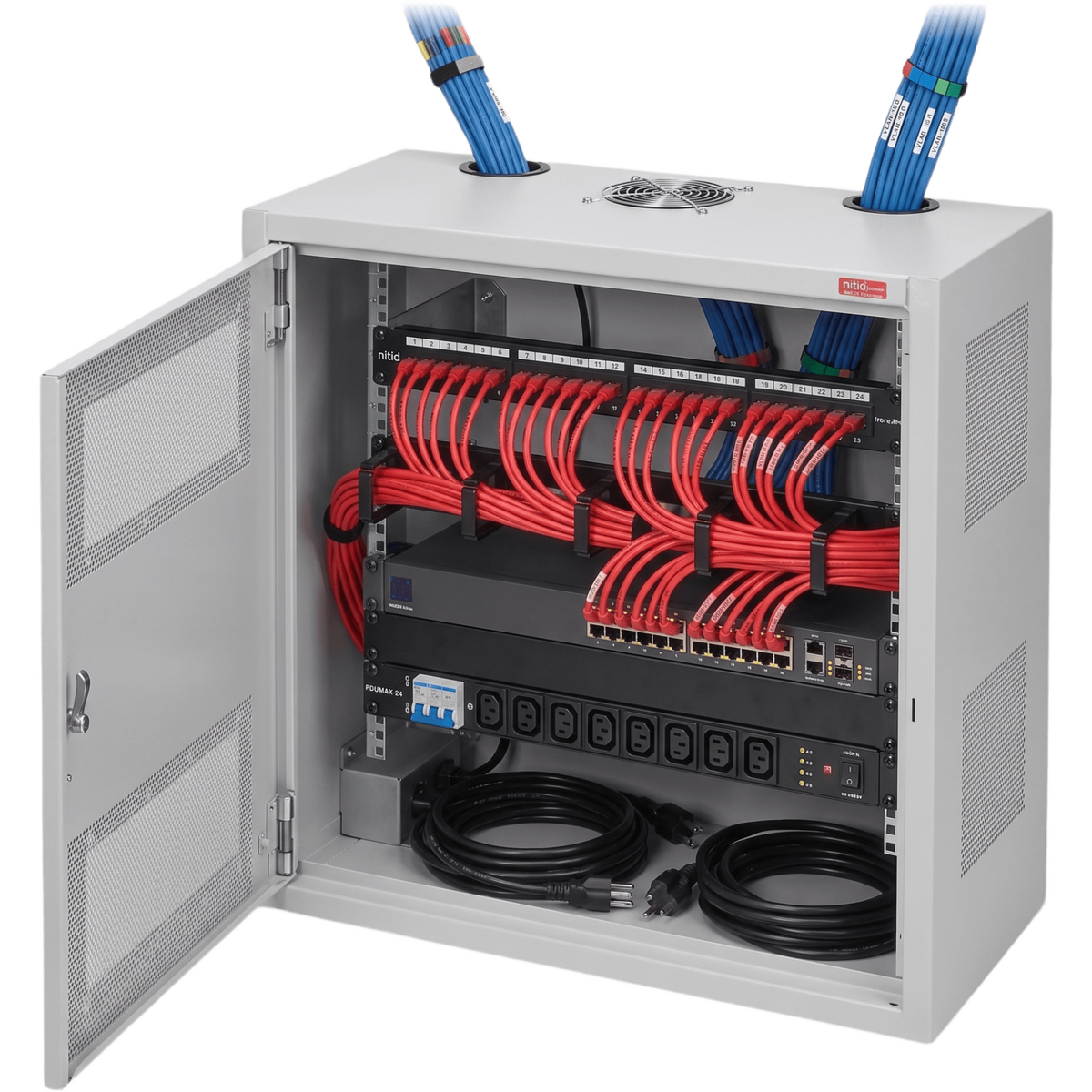 Gabinete Rack Horizontal D-Box 4U / Perfil Bajo 48x24x8 in / Acero RAL 7035 / Puerta 120° / Retail y Puntos Públicos