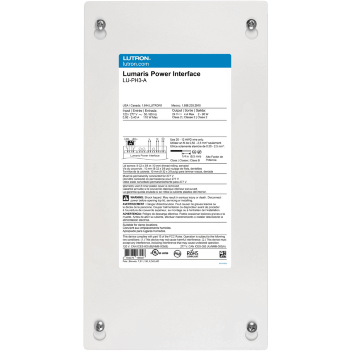 Lumaris - Interfaz de Alimentación para Tape Light / 96 W / 24 V CC / Protección de Cortocircuito y Sobrecarga
