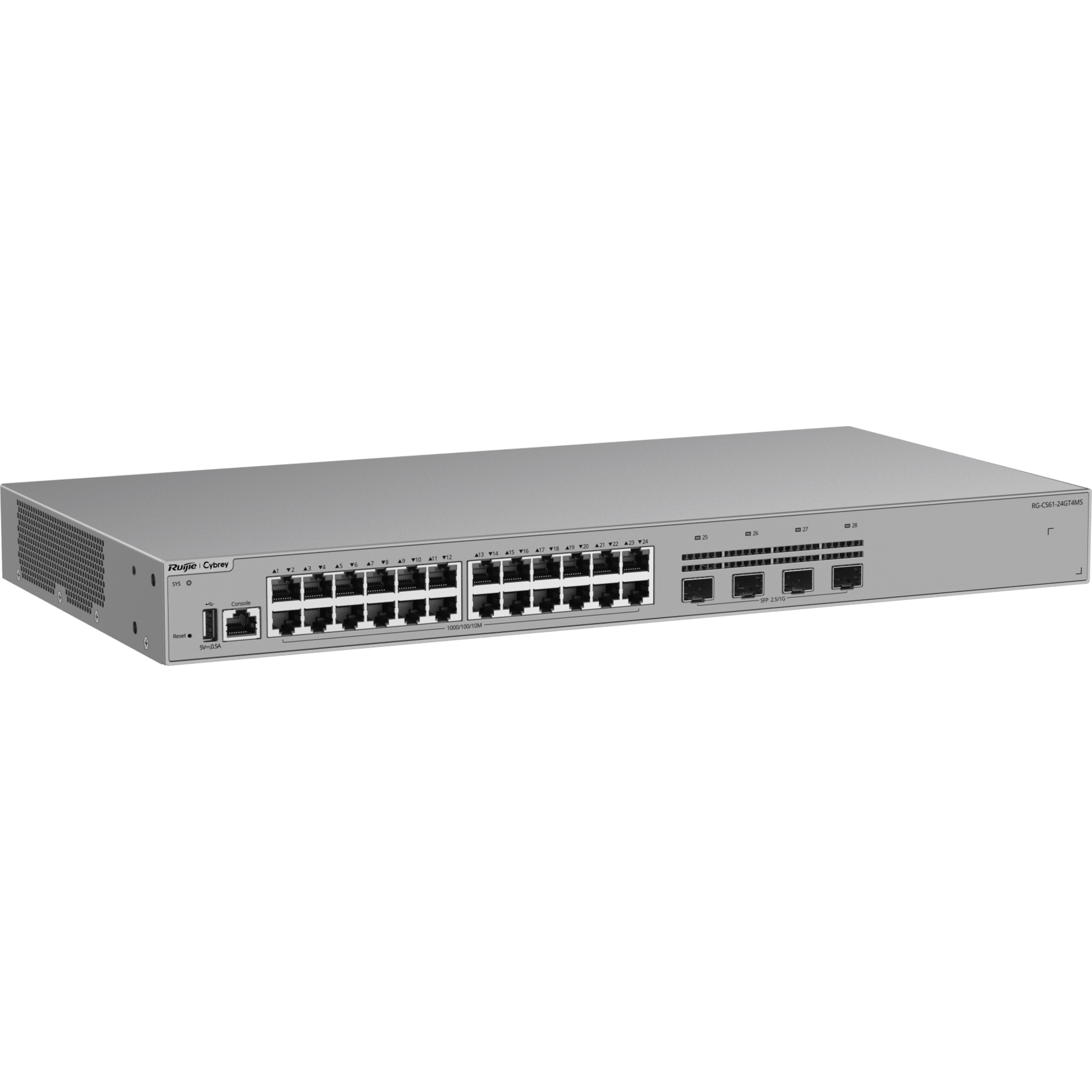 Switch Capa 3 Acceso / 24 Puertos Gigabit / 4 Puertos SFP 2.5GE / Sin PoE / Capacidad 68 Gbps / VSU / Capa 3 OSPF / Ventilador Sin Ventilador / 1 RU / Línea Cybrey