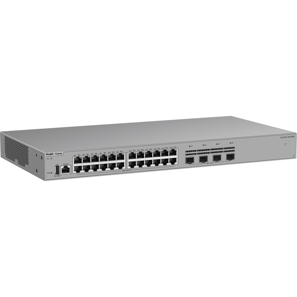 Switch Capa 3 Acceso / 24 Puertos Gigabit / 4 Puertos SFP 2.5GE / Sin PoE / Capacidad 68 Gbps / VSU / Capa 3 OSPF / Ventilador Sin Ventilador / 1 RU / Línea Cybrey