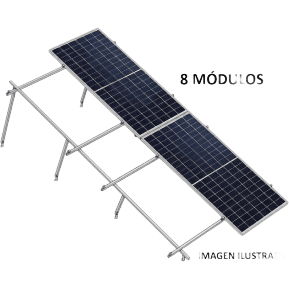 Sistema de Montaje Solar BASEL / 8 Módulos 645W / Configuración 2x4 / Losa Plana / Resistencia 170 km/h / Rieles N-S 4.72m / Inclinación 22°