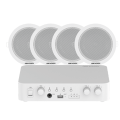 Kit de amplificador compatible con Spotify | bluetooth | 4 altavoces para plafón | sistema 100v | 2 canales con control de volumen independiente | música ambiental