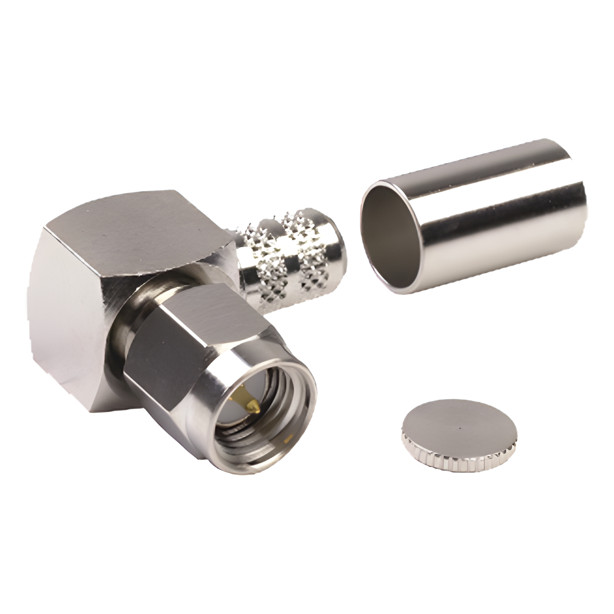 Conector SMA Macho en A/R de Anillo Pegable para Cable RG-8/X, LMR-240, 9258, Niquel/Oro/Teflón.