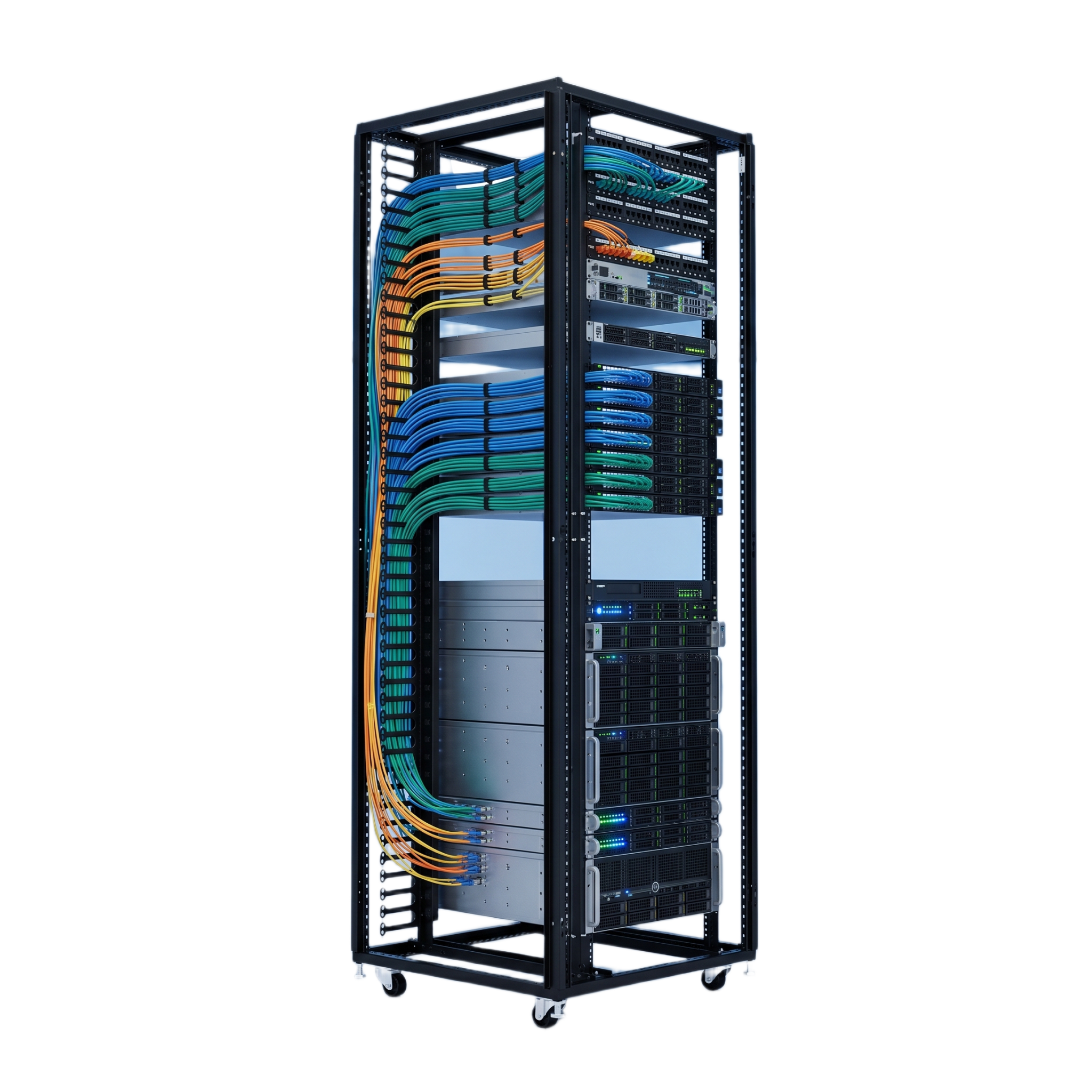 Organizador Vertical de Cables para Rack 45 UR (79 in) / Acero Negro RAL 9005 / Sección 95x208 mm (3.7x8.2 in) / Capacidad 726 Cables / Dedos cada 1.75 pulg / ProLine S1 HOFFMAN
