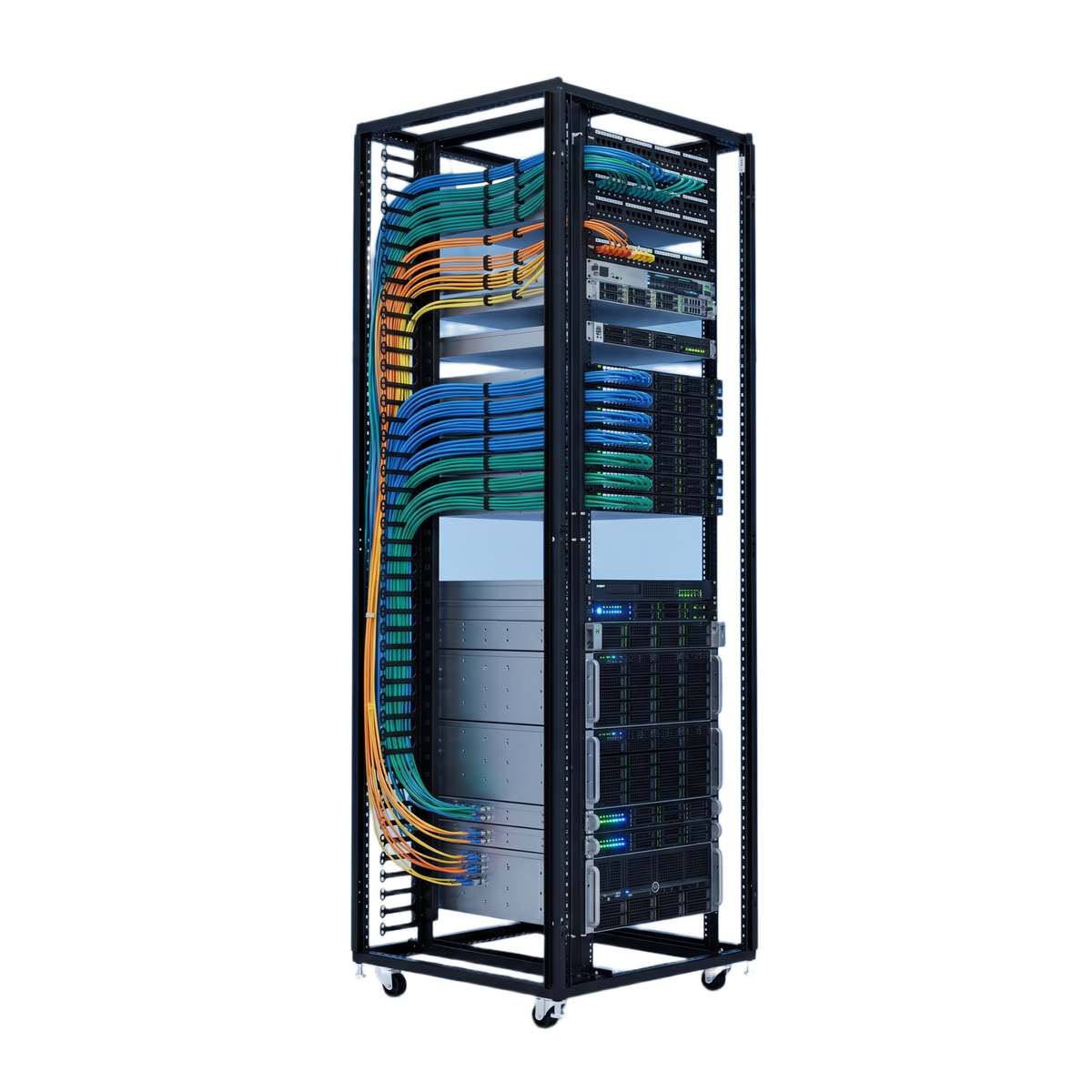 Organizador Vertical de Cables para Rack 45 UR (79 in) / Acero Negro RAL 9005 / Sección 95x208 mm (3.7x8.2 in) / Capacidad 726 Cables / Dedos cada 1.75 pulg / ProLine S1 HOFFMAN