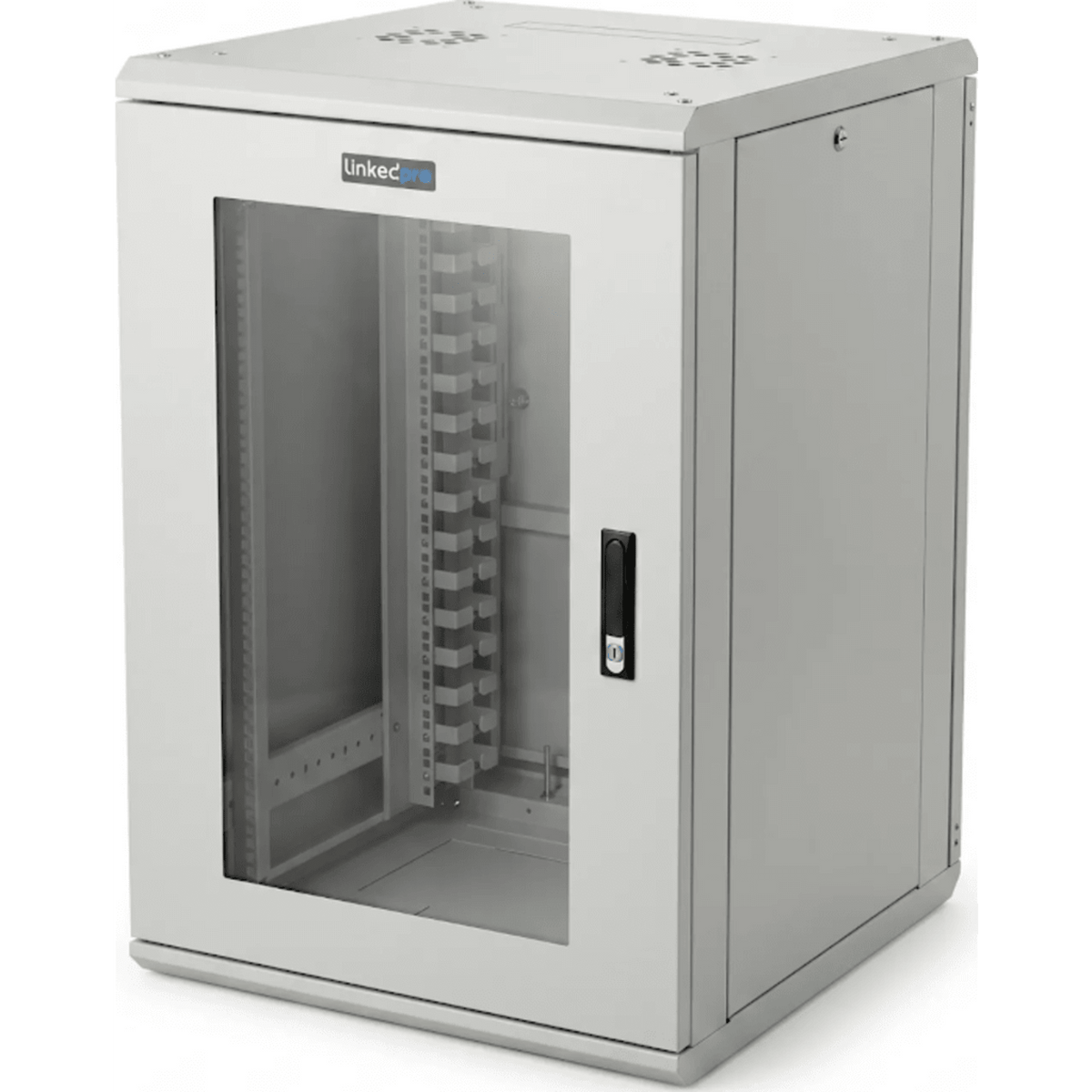 Gabinete Rackeable / 18 Unidades / 19 Pulgadas / Puerta de Cristal / Capacidad de Carga 750 Kg / Dimensiones 600x605x930 mm (23.6x23.8x36.6 in)