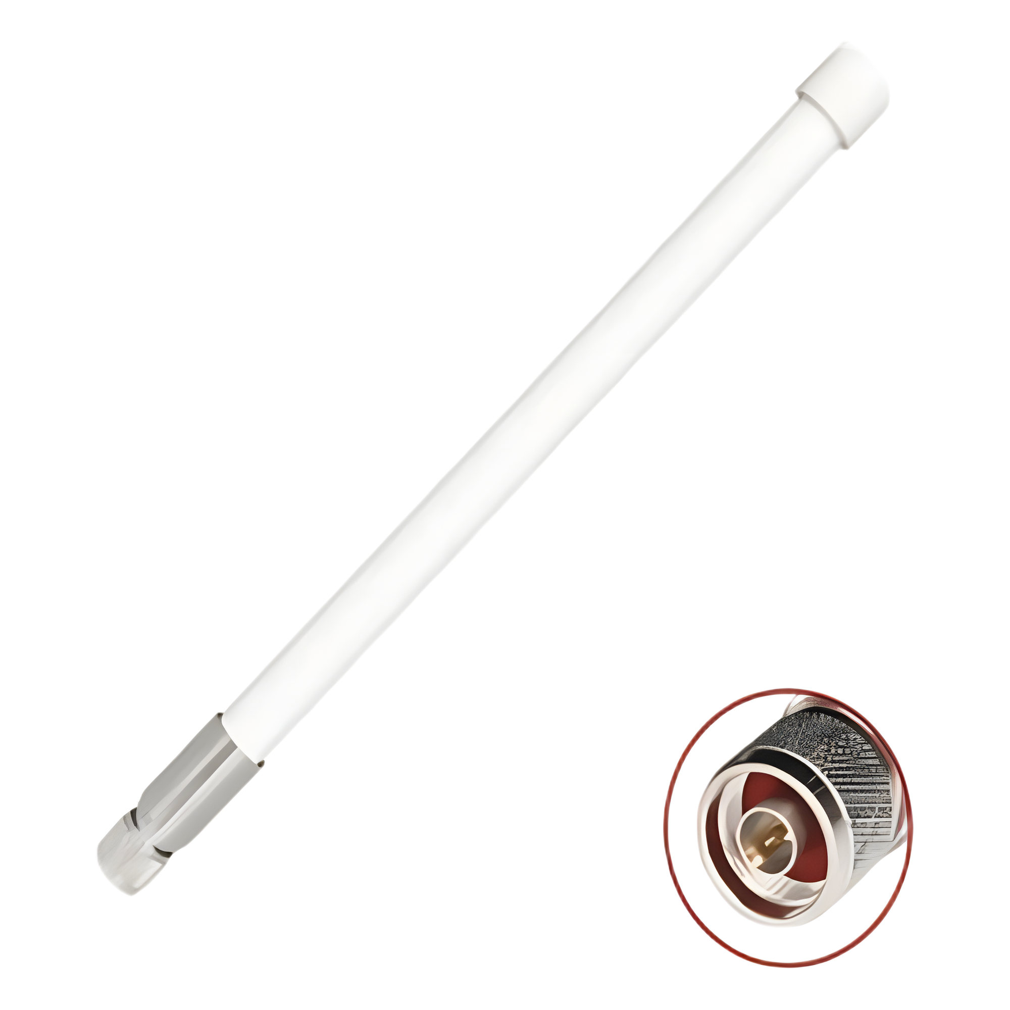 1 Antena Omnidireccional / Doble Banda 2.4 GHz y 5 GHz / Ganancia 7 dBi (2.4 GHz) y 10 dBi (5 GHz) / Exterior / Polarización Vertical / Conector N Macho