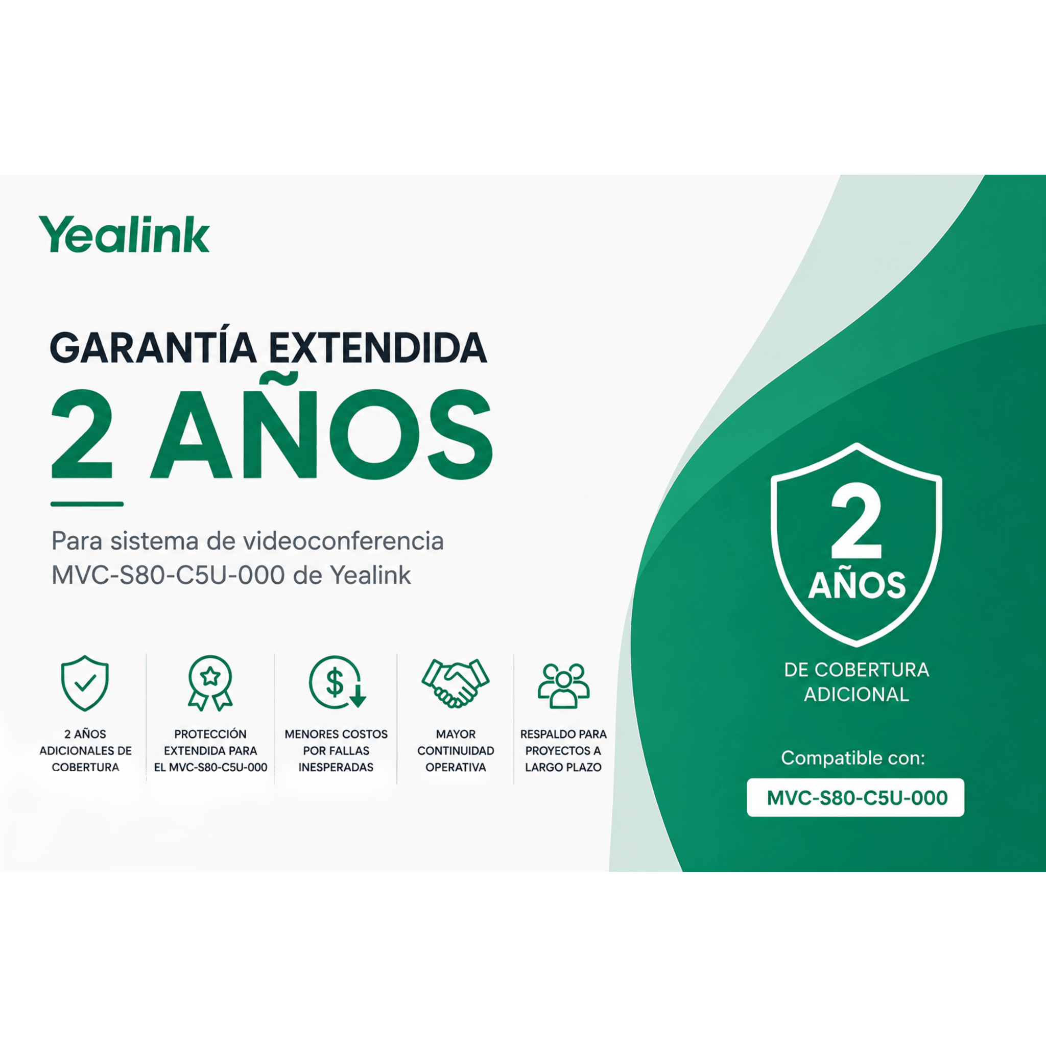 Garantia Extendida de 2 Años para Sistemas de Videoconferencia MVC-S80-C5U-000 de Yealink