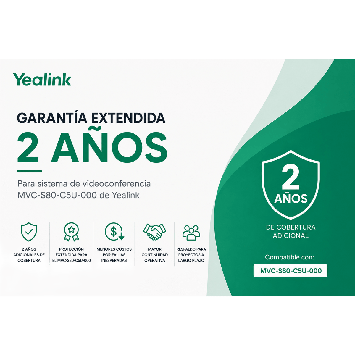Garantia Extendida de 2 Años para Sistemas de Videoconferencia MVC-S80-C5U-000 de Yealink