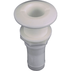 Conexión de Casco Pasante 1/2" / Polímero Moldeado / Acabado Blanco / Brida Ancha / Para Mangueras 1/2" / Grosor Casco Hasta 1-7/8"