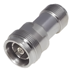 Adaptador en Línea de Conector 4.3-10 Hembra a N Hembra, Bronce Blanco/ Plata/ Teflón.