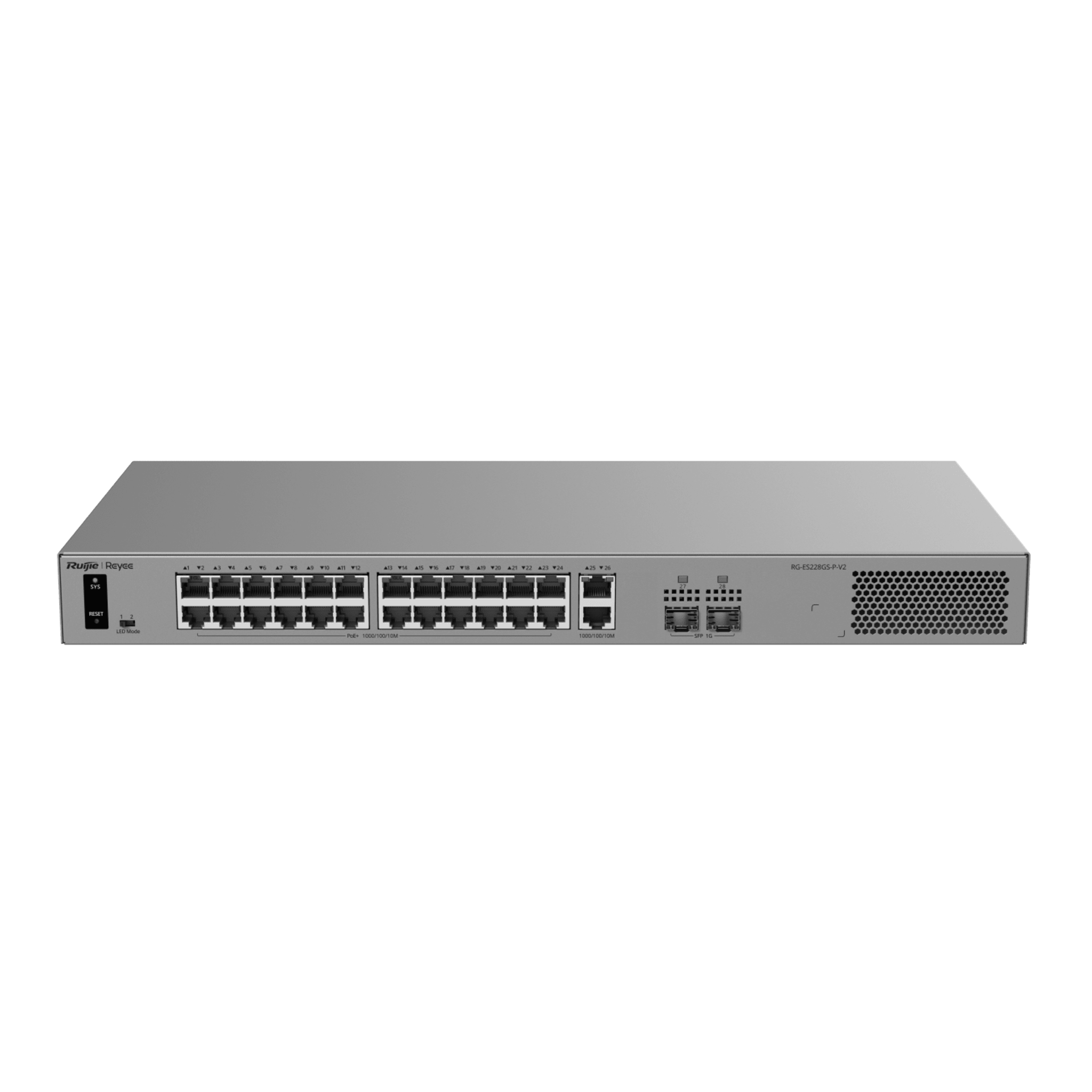 Switch Layer 2 Smart Cloud Managed / 28 Puertos Gigabit / 24 Puertos PoE+ 370 W / Switching 56 Gbps / Forwarding 41.664 Mpps / Montaje Rack / CCTV Mode / ERPS / Protección 6 kV / Garantía 3 Años