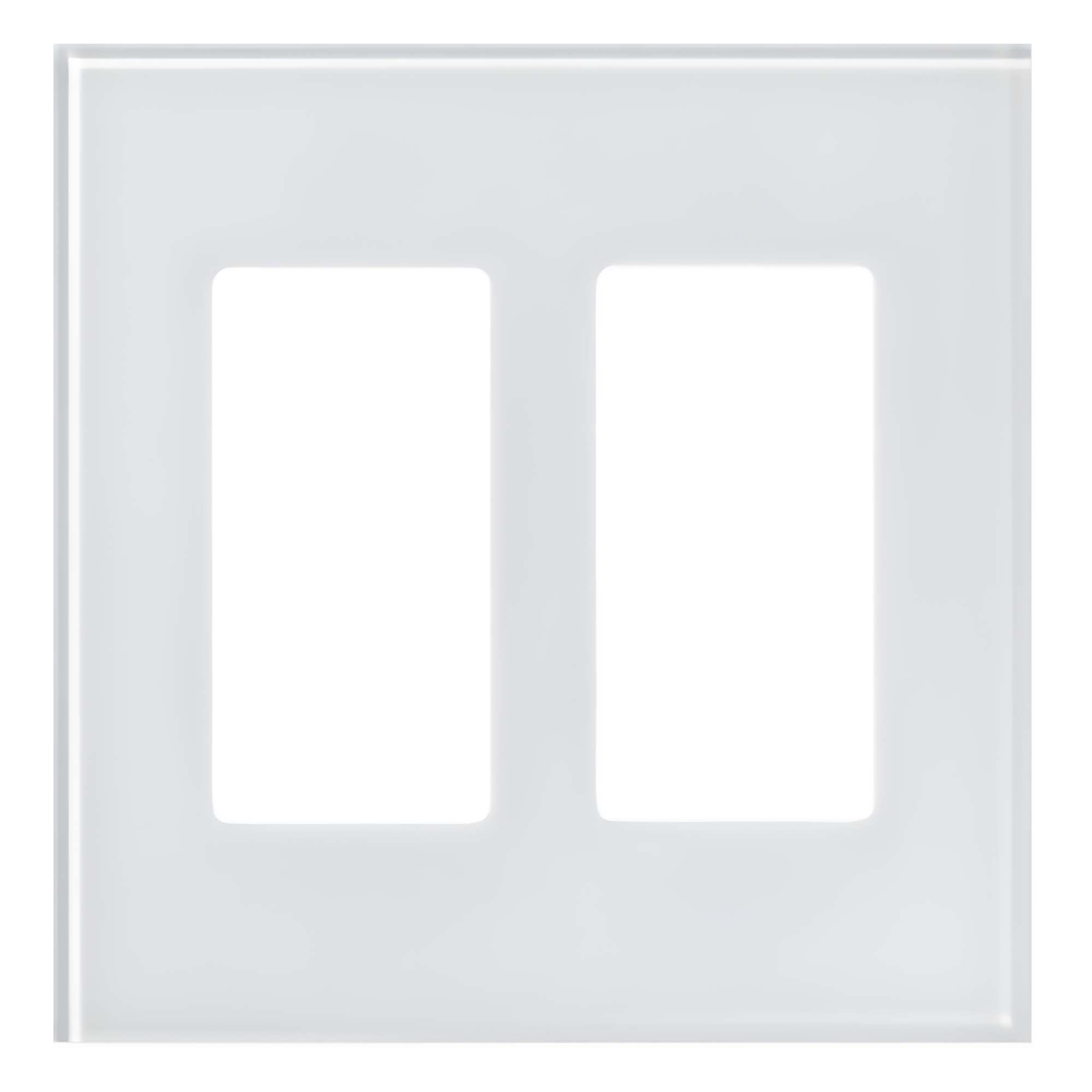 Placa frontal de cristal de 2 espacios para atenuadores, teclados y controles Pico Lutron con apertura tipo Designer, sin tornillos visibles, cristal claro con pintura blanca