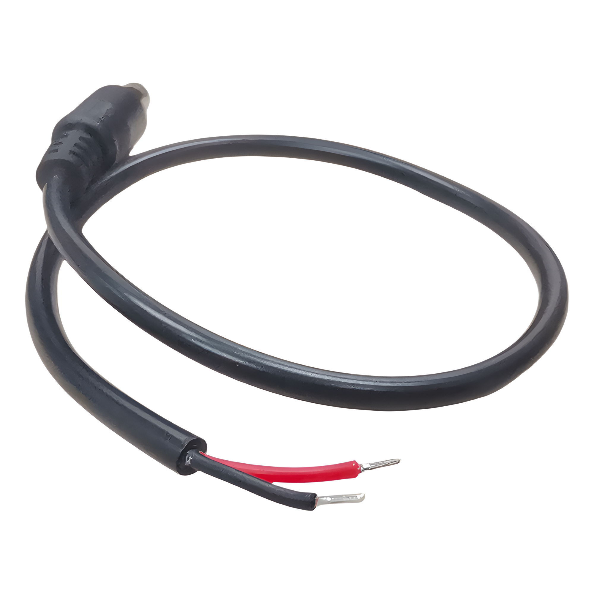 Cable con Conector Macho (Pigtail)  | Forro negro | Alimentación para Vcc con Puntas Libres / Polarizado / Largo 22 cm (8.66 Pulgadas) / Calibre 22AWG.