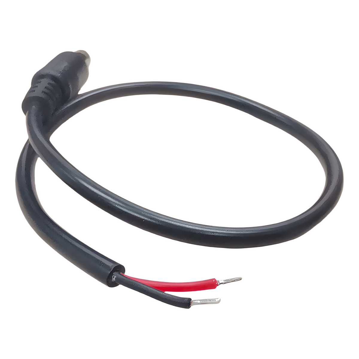 Cable con Conector Macho (Pigtail)  | Forro negro | Alimentación para Vcc con Puntas Libres / Polarizado / Largo 22 cm (8.66 Pulgadas) / Calibre 22AWG.
