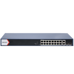 Switch Gigabit PoE+ / Monitoreable / 16 Puertos 1000 Mbps PoE+ / 2 Puerto 1000 Mbps de Uplink / 2 Puerto SFP /  Configuración Nube desde Hik-PartnerPro / Modo Extendido hasta 300 Metros / 125 Watts