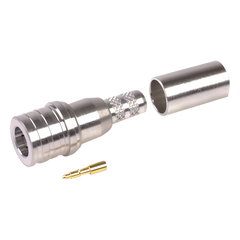 Conector QMA (Quick Mate) Macho, Anillo Plegable en RG-58/U, LMR-195, Bronce Blanco/Oro/Teflón.