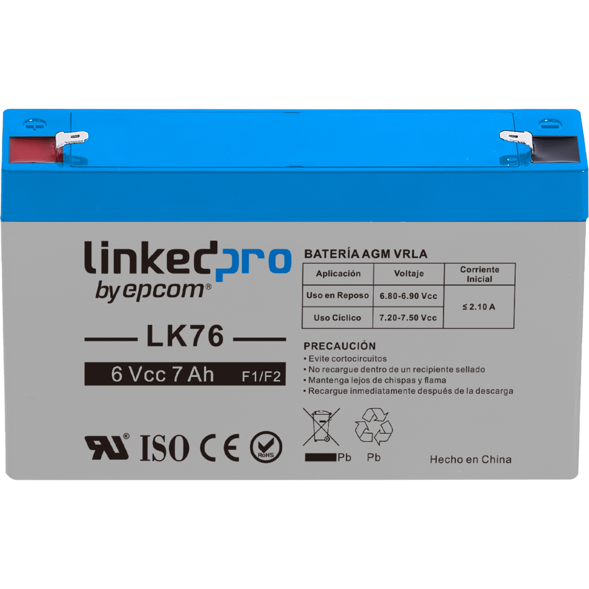 Batería de respaldo 6 V | 7 Ah | AGM | Especial para Seguridad Electrónica | UPS | Sistemas de Emergencia | Vida útil 5 años | Terminales F1 + Adaptador F2