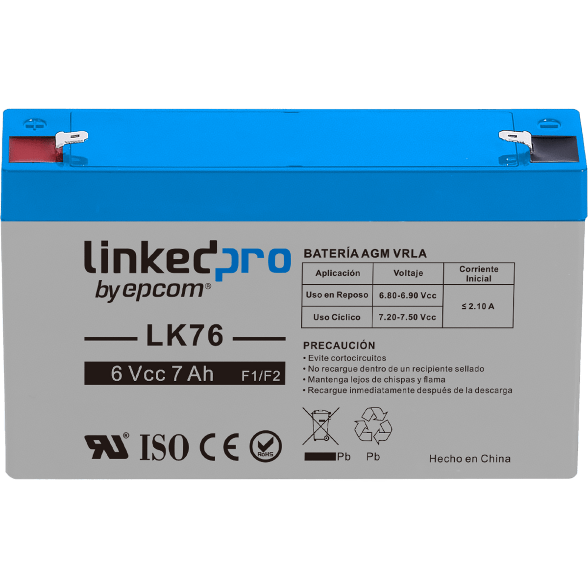 Batería de respaldo 6 V | 7 Ah | AGM | Especial para Seguridad Electrónica | UPS | Sistemas de Emergencia | Vida útil 5 años | Terminales F1 + Adaptador F2