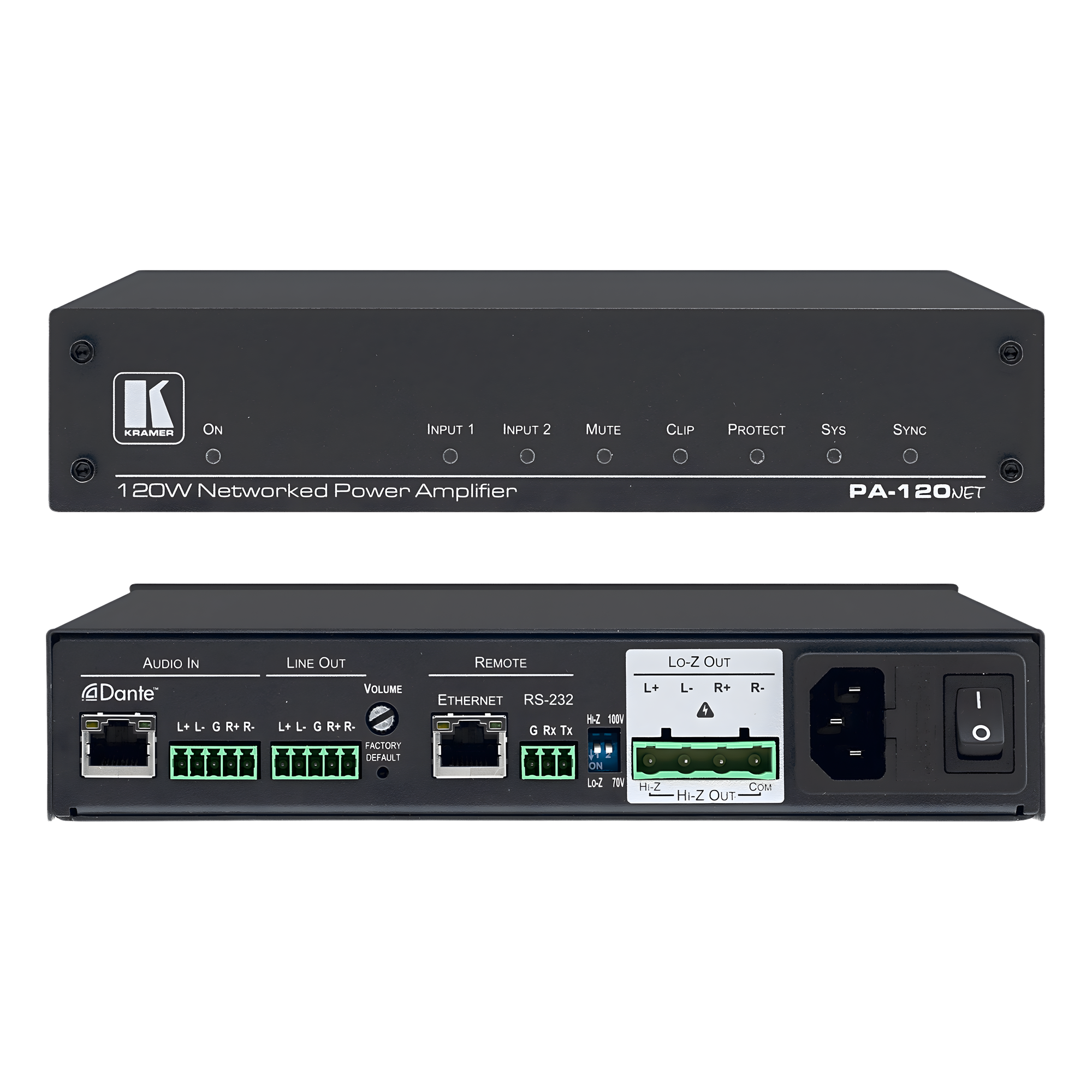 Amplificador de Potencia | 120W | Dante | DSP Integrado | Hi-Z 70V-100V | Lo-Z 4&Omega;-8&Omega; | RS-232 | Control IP